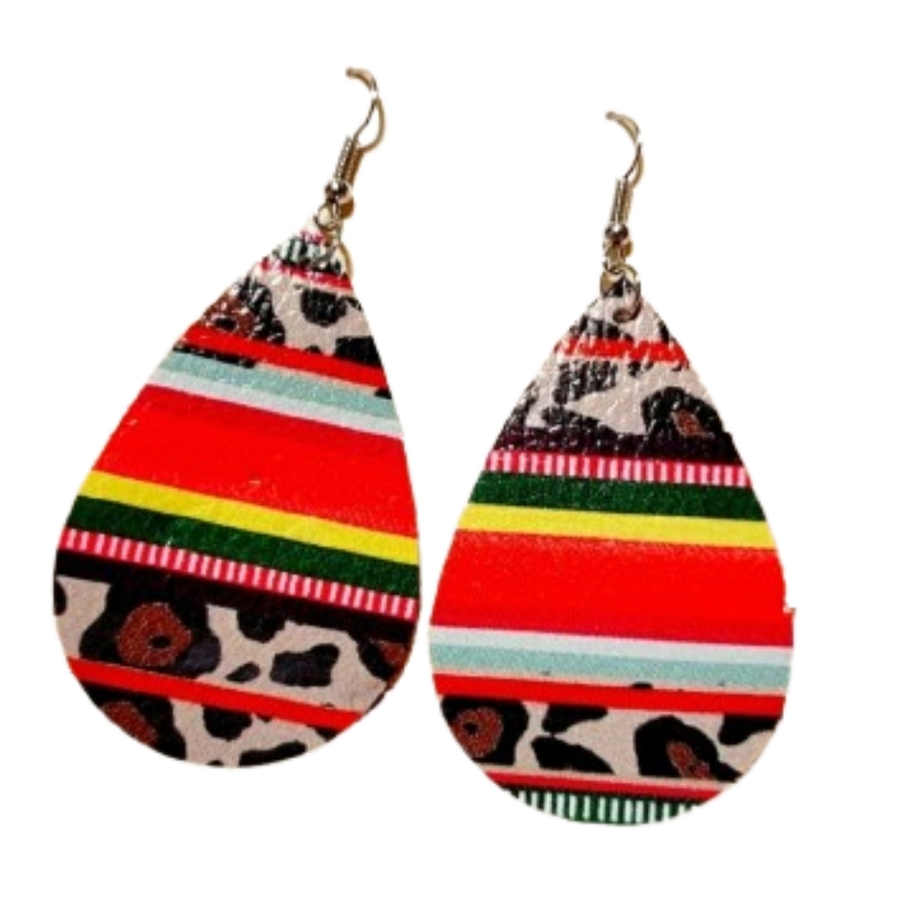 Serape Leopard Western Teardrop Earrings